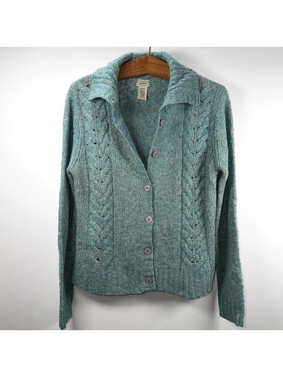 L.L. Bean Sweaters - L.L. Bean Wool Blend Cable Knit Cardigan - Medium